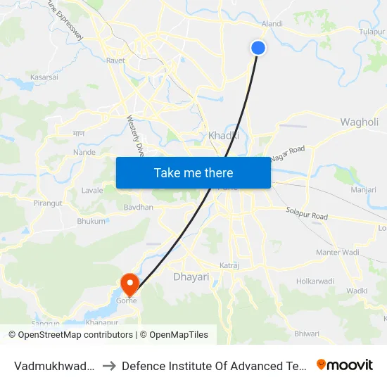 Vadmukhwadi Phata to Defence Institute Of Advanced Technology Diat map