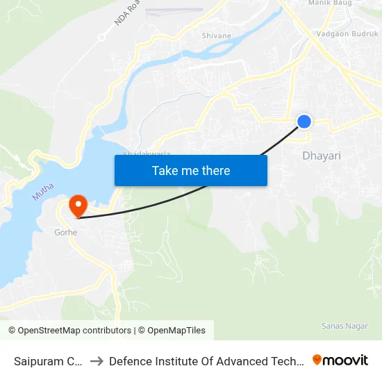 Saipuram Corner to Defence Institute Of Advanced Technology Diat map