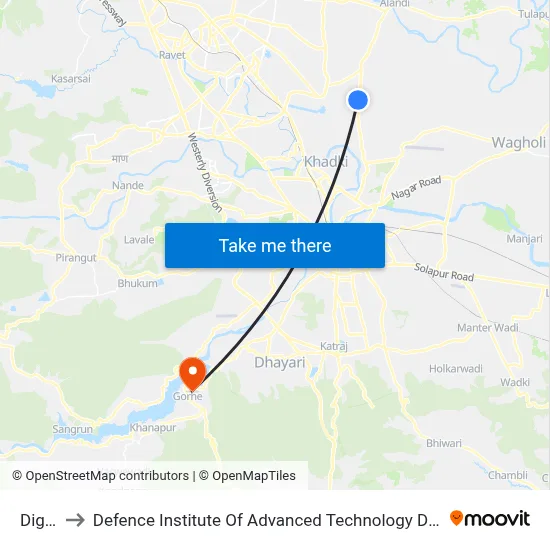 Dighi to Defence Institute Of Advanced Technology Diat map