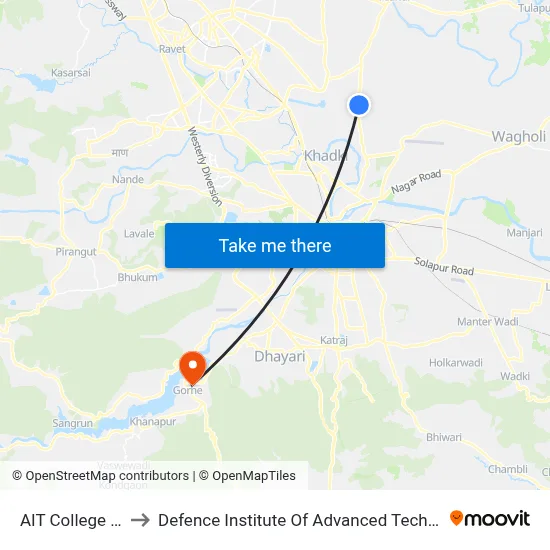 AIT College Dighi to Defence Institute Of Advanced Technology Diat map