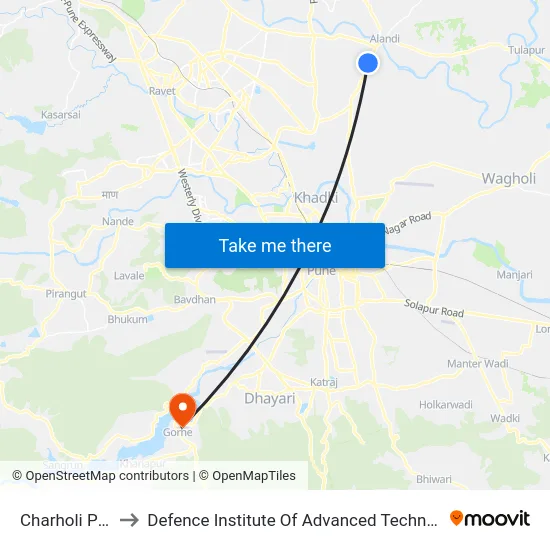 Charholi Phata to Defence Institute Of Advanced Technology Diat map