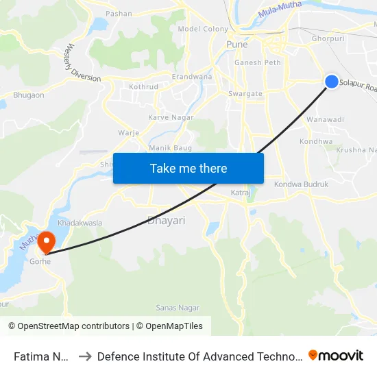 Fatima Nagar to Defence Institute Of Advanced Technology Diat map