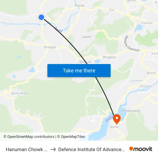 Hanuman Chowk Ghotawade to Defence Institute Of Advanced Technology Diat map
