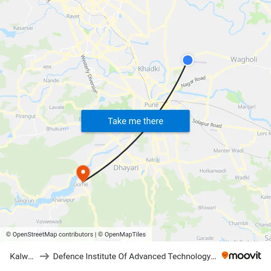 Kalwad to Defence Institute Of Advanced Technology Diat map