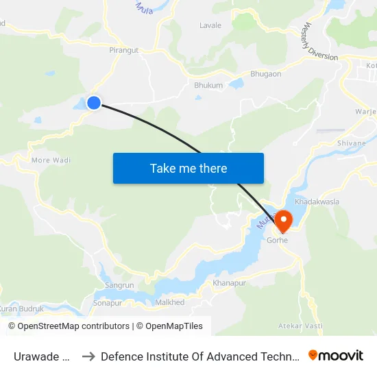 Urawade Gaon to Defence Institute Of Advanced Technology Diat map