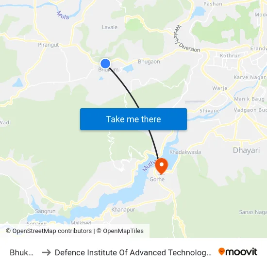 Bhukum to Defence Institute Of Advanced Technology Diat map