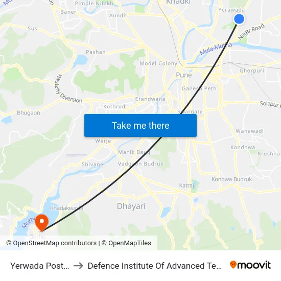 Yerwada Post Office to Defence Institute Of Advanced Technology Diat map