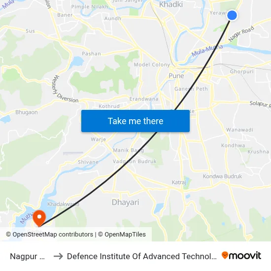 Nagpur Chal to Defence Institute Of Advanced Technology Diat map