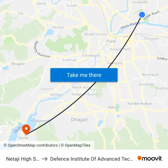 Netaji High School to Defence Institute Of Advanced Technology Diat map