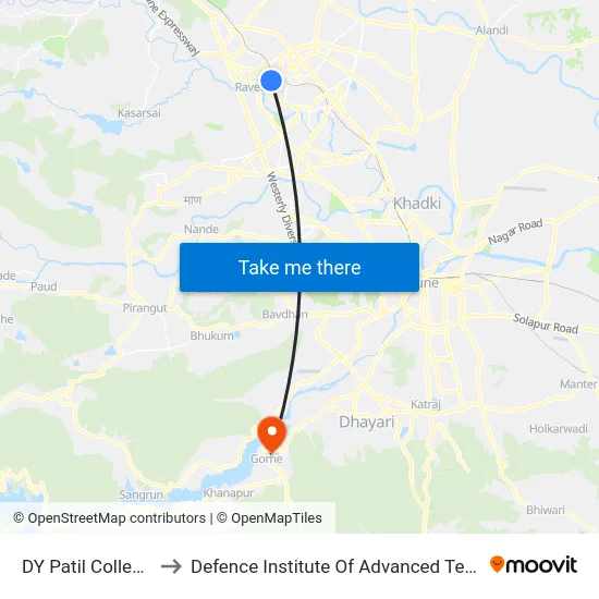 DY Patil College Gate to Defence Institute Of Advanced Technology Diat map