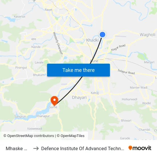 Mhaske Wasti to Defence Institute Of Advanced Technology Diat map