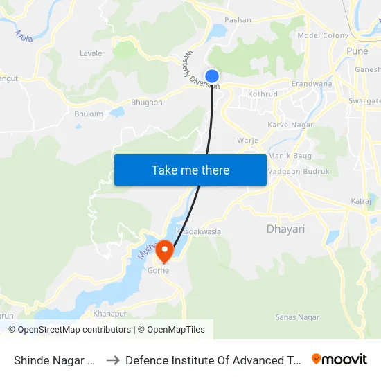 Shinde Nagar Bavdhan to Defence Institute Of Advanced Technology Diat map