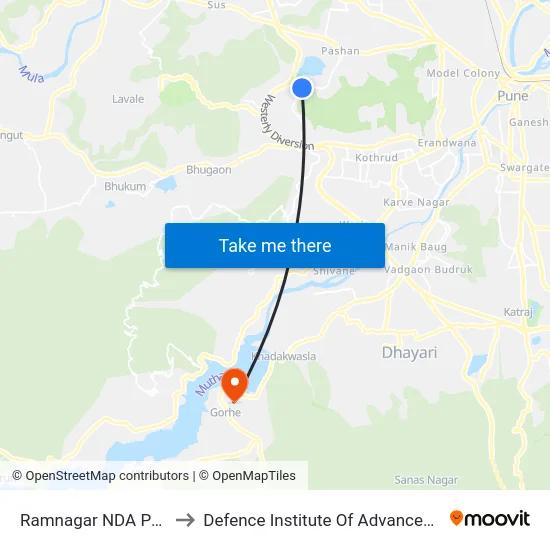 Ramnagar NDA Pashan Road to Defence Institute Of Advanced Technology Diat map