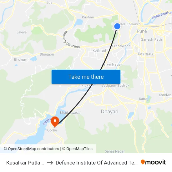 Kusalkar Putla Chowk to Defence Institute Of Advanced Technology Diat map
