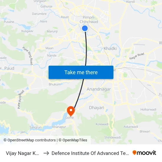 Vijay Nagar Kalewadi to Defence Institute Of Advanced Technology Diat map