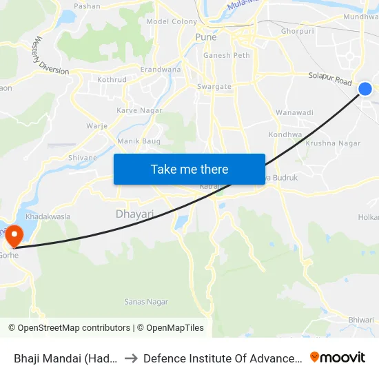 Bhaji Mandai (Hadapsar Gaon) to Defence Institute Of Advanced Technology Diat map