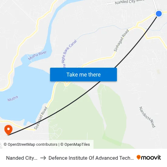 Nanded City Gate to Defence Institute Of Advanced Technology Diat map