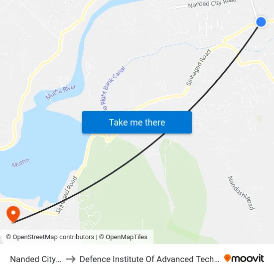 Nanded City Gate to Defence Institute Of Advanced Technology Diat map