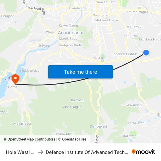 Hole Wasti Undri to Defence Institute Of Advanced Technology Diat map