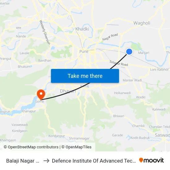 Balaji Nagar Corner to Defence Institute Of Advanced Technology Diat map