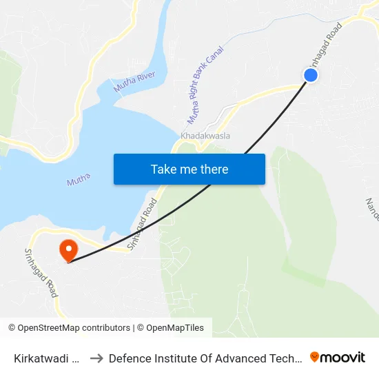 Kirkatwadi Phata to Defence Institute Of Advanced Technology Diat map