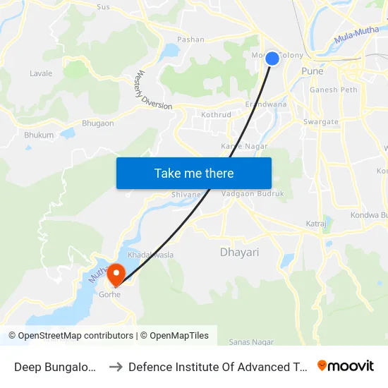 Deep Bungalow Chowk to Defence Institute Of Advanced Technology Diat map
