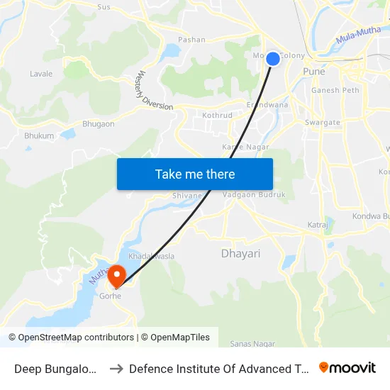 Deep Bungalow Chowk to Defence Institute Of Advanced Technology Diat map