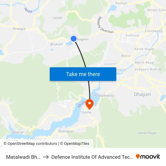 Matalwadi Bhugaon to Defence Institute Of Advanced Technology Diat map