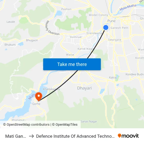 Mati Ganpati to Defence Institute Of Advanced Technology Diat map