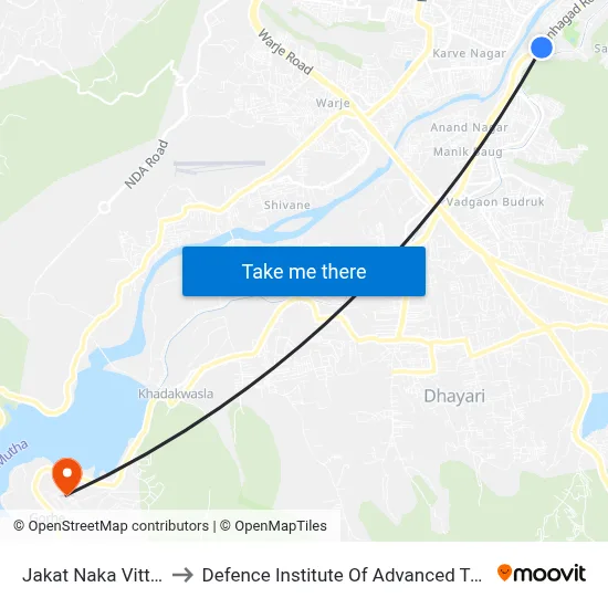 Jakat Naka Vitthalwadi to Defence Institute Of Advanced Technology Diat map
