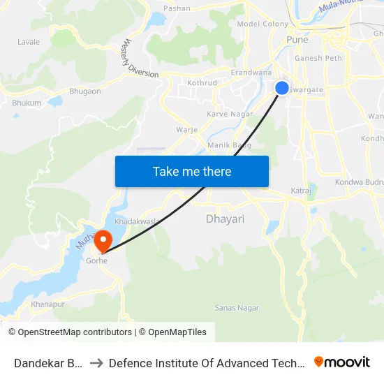 Dandekar Bridge to Defence Institute Of Advanced Technology Diat map