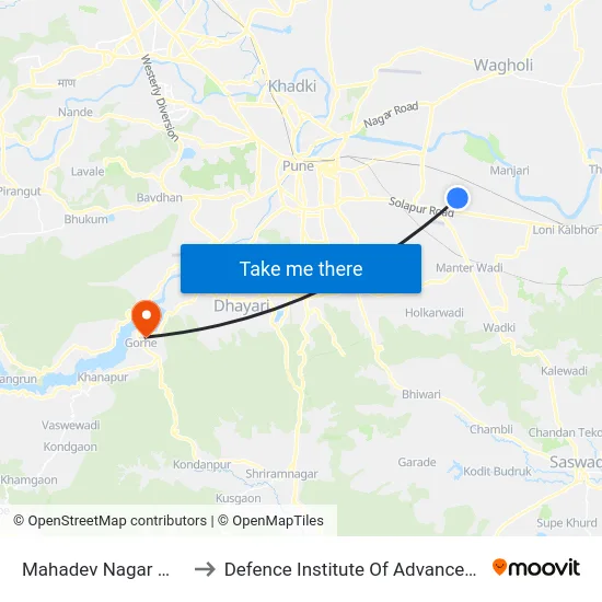 Mahadev Nagar Manjari Road to Defence Institute Of Advanced Technology Diat map