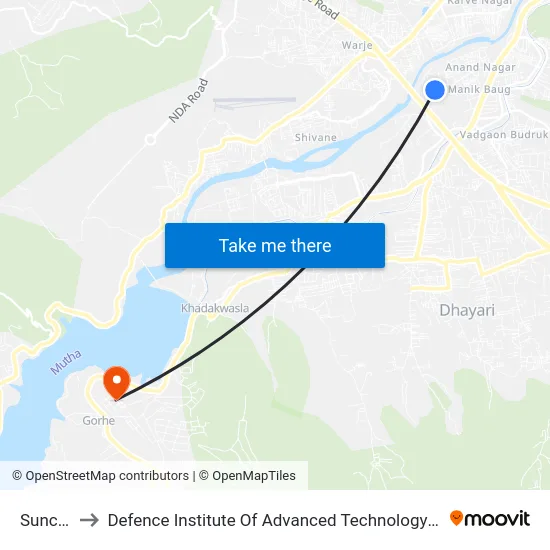 Suncity to Defence Institute Of Advanced Technology Diat map