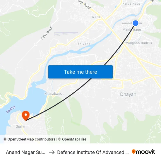 Anand Nagar Suncity Road to Defence Institute Of Advanced Technology Diat map
