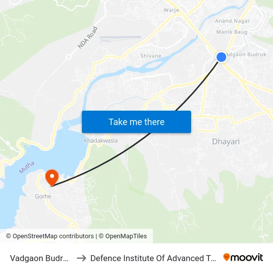 Vadgaon Budruk Phata to Defence Institute Of Advanced Technology Diat map