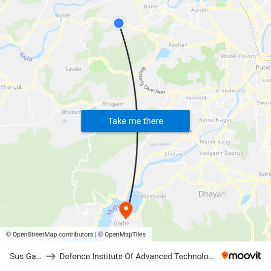 Sus Gaon to Defence Institute Of Advanced Technology Diat map