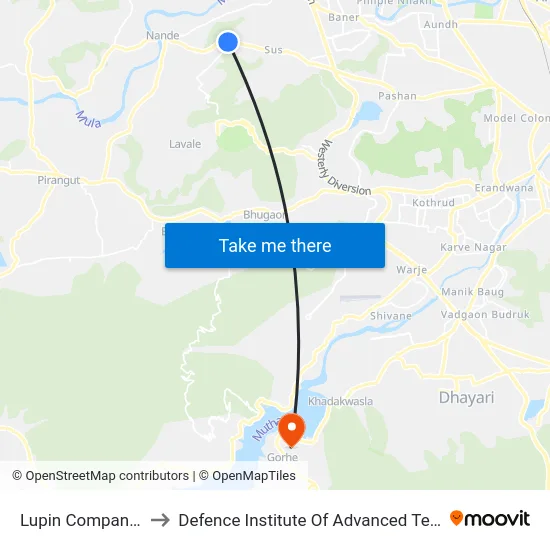 Lupin Company Phata to Defence Institute Of Advanced Technology Diat map