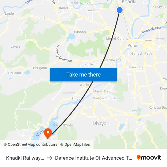 Khadki Railway Station to Defence Institute Of Advanced Technology Diat map