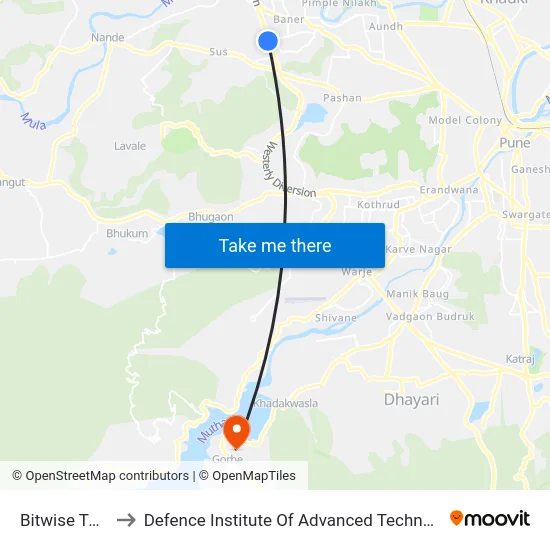 Bitwise Tower to Defence Institute Of Advanced Technology Diat map