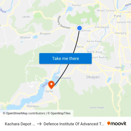 Kachara Depot Kothrud to Defence Institute Of Advanced Technology Diat map