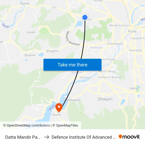 Datta Mandir Pashan Road to Defence Institute Of Advanced Technology Diat map