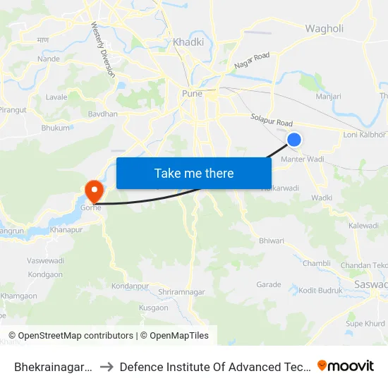 Bhekrainagar Depot to Defence Institute Of Advanced Technology Diat map