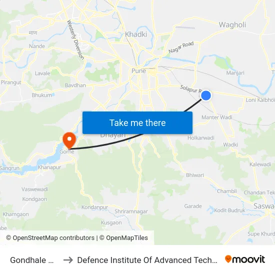 Gondhale Nagar to Defence Institute Of Advanced Technology Diat map