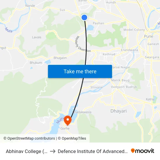 Abhinav College (Sus Road) to Defence Institute Of Advanced Technology Diat map