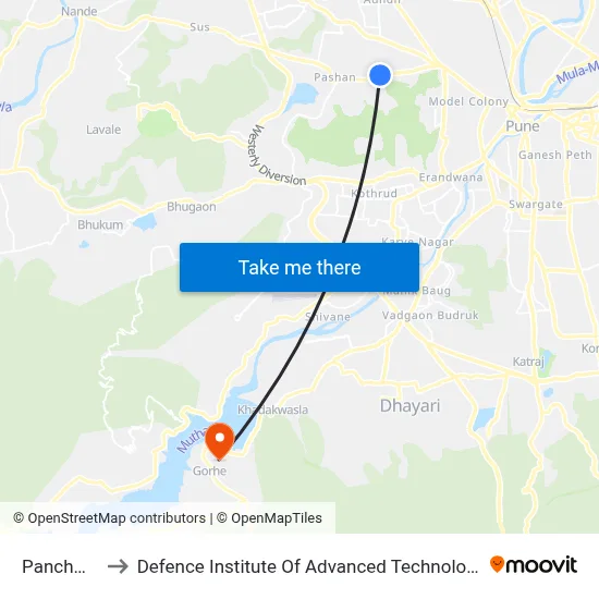 Panchwati to Defence Institute Of Advanced Technology Diat map
