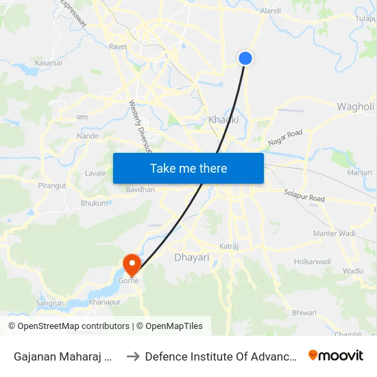 Gajanan Maharaj Mandir Chowk to Defence Institute Of Advanced Technology Diat map