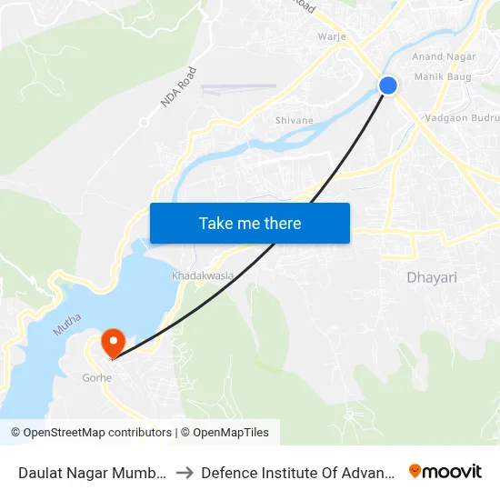 Daulat Nagar Mumbai Pune Bypass to Defence Institute Of Advanced Technology Diat map