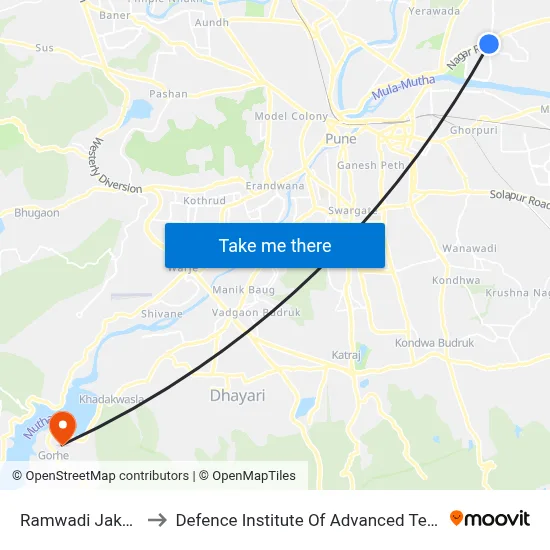 Ramwadi Jakat Naka to Defence Institute Of Advanced Technology Diat map