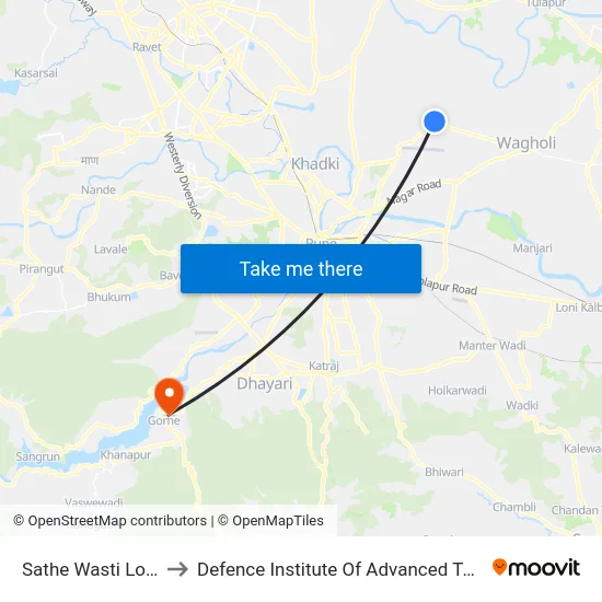 Sathe Wasti Lohegaon to Defence Institute Of Advanced Technology Diat map