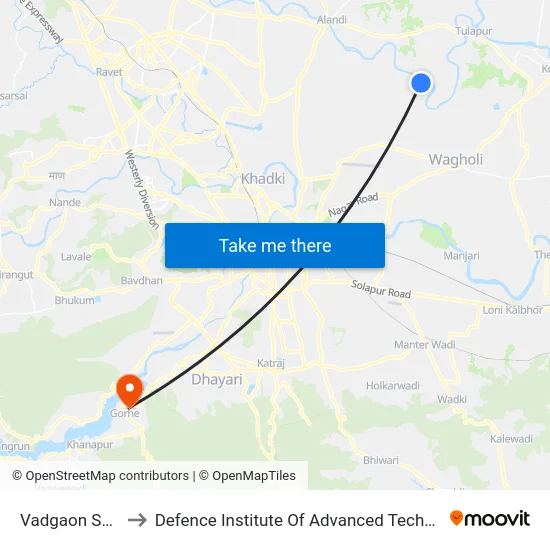Vadgaon Shinde to Defence Institute Of Advanced Technology Diat map